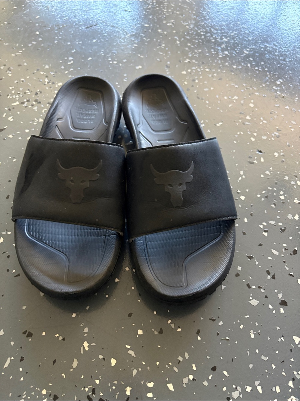 UA- Project Rock  Michelin originals Men's Black Slide Sandals with Bull Logo